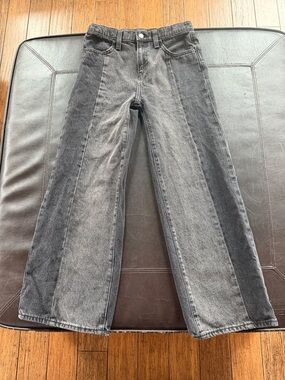Old Navy Two-Tone Black/Grey Panel High Rise Baggy Wide-Leg Jeans (Size 14)